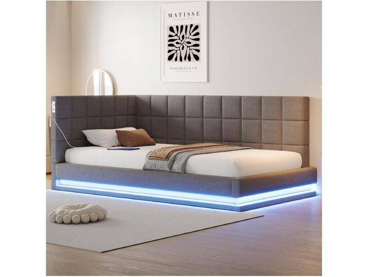 Gepolstertes Schlafsofa - 90 x 200 cm - mit LEDs + USB + Lattenrost - Samt - grau von Kauf-Unique Marketplace