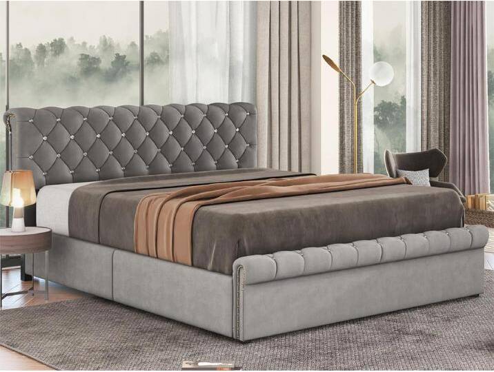 Gepolstertes Stauraumbett 140 x 200 cm – Samtstoff – verstellbares Kopfteil – Grau Gepolstertes Stauraumbett 140 x 200 cm – Samtstoff – verstellbares Kopfteil – Grau von Kauf-Unique Marketplace