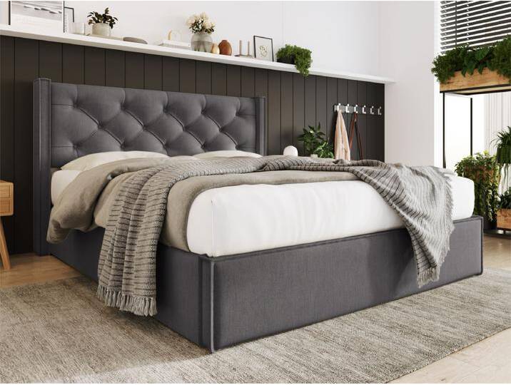 Gepolstertes Stauraumbett 160 x 200 cm aus Baumwollstoff – mit Lattenrost – Grau Gepolstertes Stauraumbett 160 x 200 cm aus Baumwollstoff – mit Lattenrost – Grau von Kauf-Unique Marketplace