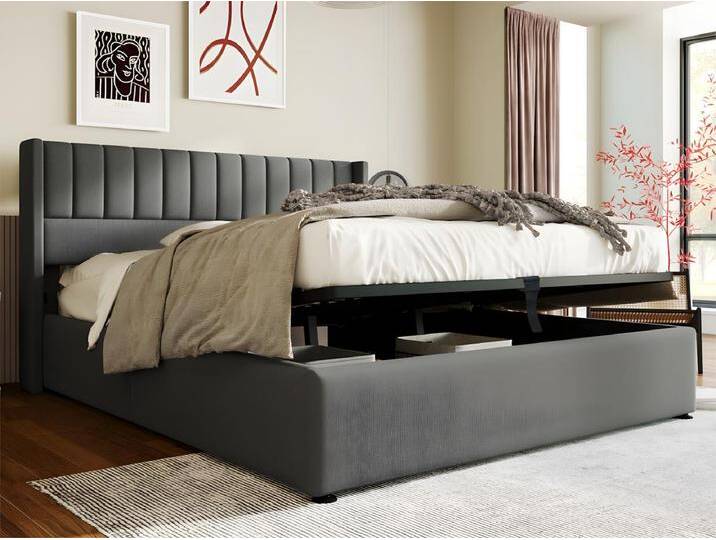 Gepolstertes Stauraumbett 160 x 200 cm aus Leinen mit Lattenrost – Grau Gepolstertes Stauraumbett 160 x 200 cm aus Leinen mit Lattenrost – Grau von Kauf-Unique Marketplace