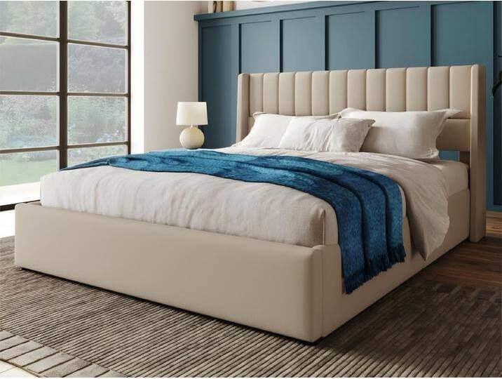 Gepolstertes Stauraumbett 180 x 200 cm aus Leinen mit Lattenrost – Beige von Kauf-Unique Marketplace