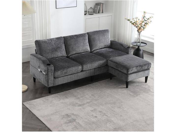 Grau Ecksofa - Sofa mit Fußhocker und Stauraum - Getränkehalter und Aufbewahrungstasche von Kauf-Unique Marketplace