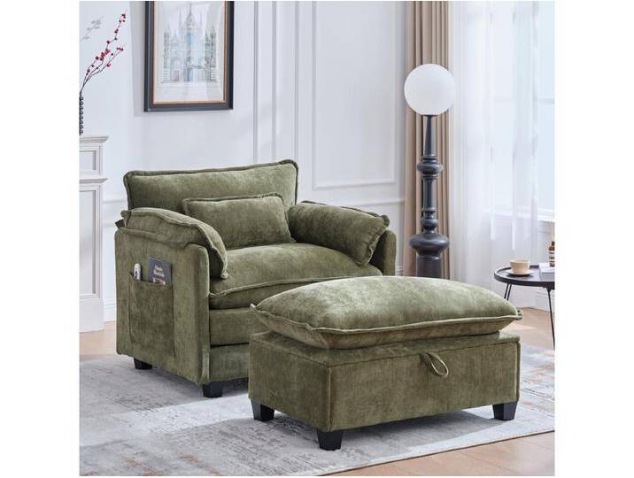 Grünes gerades Sofa – Sofa mit Seitentaschen und Fußhocker mit Stauraum – für wohnzimmer und schlafzimmer Grünes gerades Sofa – Sofa mit Seitentaschen und Fußhocker mit Stauraum – für wohnzimmer und schlafzimmer von Kauf-Unique Marketplace