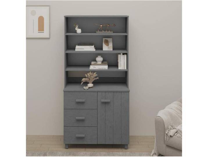 Highboard,Kommode HAMAR Massivholz Kiefer Dunkelgrau -gkd581812 von Kauf-Unique Marketplace