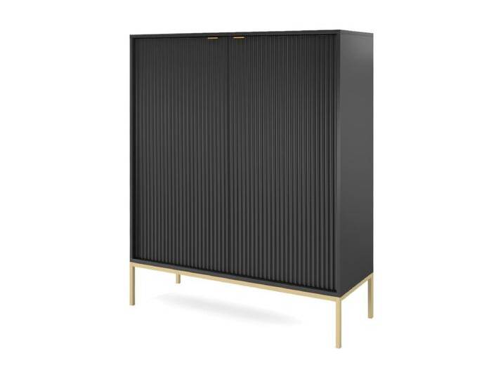 Highboard Hochkommode - Schwarz mit geriffelten Fronten und goldenen Metallbeinen - VELLORE Highboard Hochkommode - Schwarz mit geriffelten Fronten und goldenen Metallbeinen - VELLORE von Kauf-Unique Marketplace