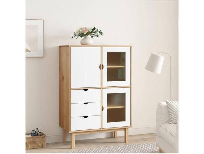 Highboard OTTA Braun&Weiß 85x43x125 cm Massivholz Kiefer von Kauf-Unique Marketplace