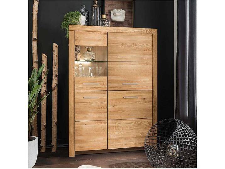 Highboard Vitrine aus Wildeiche Massivholz Glast�r links von Kauf-Unique Marketplace