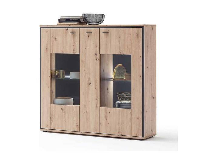 Highboard Vitrine in Eichefarben und Anthrazit modern von Kauf-Unique Marketplace