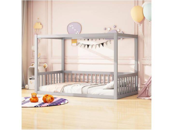 Himmelbett 90 x 200 cm - Kinderbett mit Deckenrahmen - massivholzbettgestell - grau - ohne matratze von Kauf-Unique Marketplace
