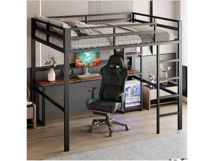 Hochbett 140 x 200 cm – Jugendbett mit Regal und Leiter – USB-Ladeanschluss – schwarz – ohne Matratze Hochbett 140 x 200 cm – Jugendbett mit Regal und Leiter – USB-Ladeanschluss – schwarz – ohne Matratze von Kauf-Unique Marketplace