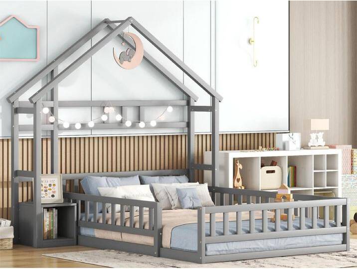 Hochbett 140 x 200 cm mit Nachttisch – Kiefer und MDF – Grau von Kauf-Unique Marketplace
