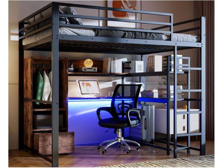 Hochbett 140x200cm – mit LED-Beleuchtung – mit Schreibtisch – mit 1 Schublade – mit Treppe – schwarz Hochbett 140x200cm – mit LED-Beleuchtung – mit Schreibtisch – mit 1 Schublade – mit Treppe – schwarz von Kauf-Unique Marketplace