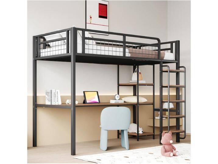 Hochbett 90 x 200 cm mit Schreibtisch und Ablageflächen - Metall und MDF - für Kinder - Schwarz Hochbett 90 x 200 cm mit Schreibtisch und Ablageflächen - Metall und MDF - für Kinder - Schwarz von Kauf-Unique Marketplace