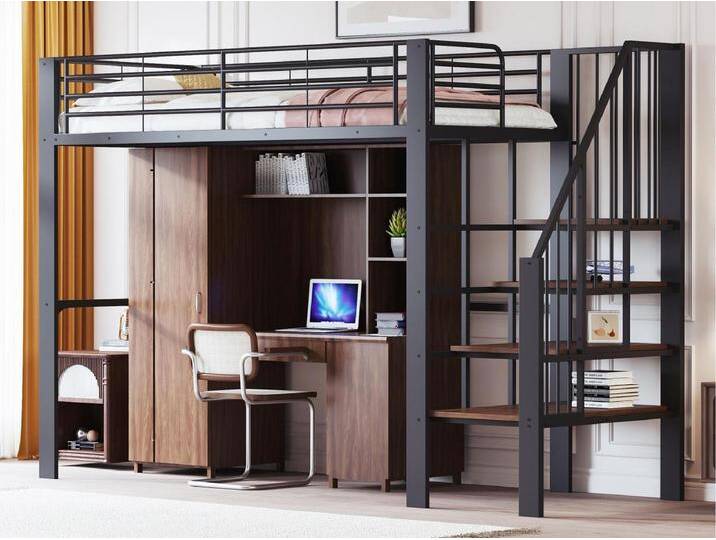 Hochbett 90×200 cm - mit Leiter - mit Sicherheitsgittern - großer Stauraum unter dem Bett - schwarz (Matratze nicht inbegriffen) von Kauf-Unique Marketplace