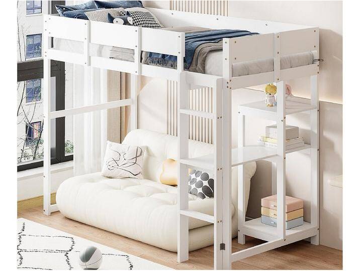 Hochbett aus Holz 90 x 200 cm – mit Regalen und Lattenrost – Weiß Hochbett aus Holz 90 x 200 cm – mit Regalen und Lattenrost – Weiß von Kauf-Unique Marketplace