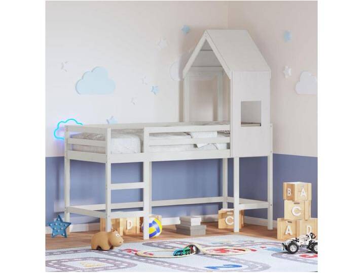 Hochbett mit Leiter und Dach Weiß 90x190 cm Massivholz Kiefer Hochbett mit Leiter und Dach Weiß 90x190 cm Massivholz Kiefer von Kauf-Unique Marketplace