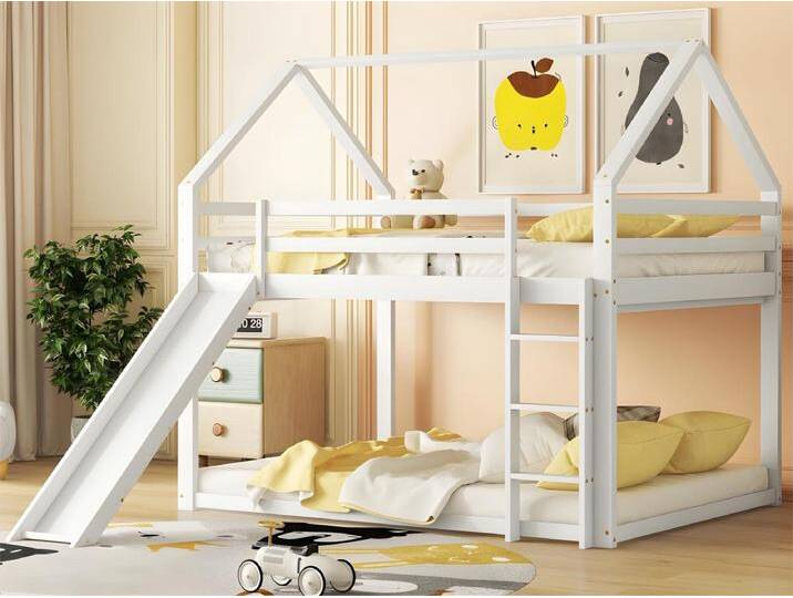 Hochbett mit Rutsche und Leiter – 140 x 200 cm – Rahmen aus massivem Kiefernholz – Weiß Hochbett mit Rutsche und Leiter – 140 x 200 cm – Rahmen aus massivem Kiefernholz – Weiß von Kauf-Unique Marketplace