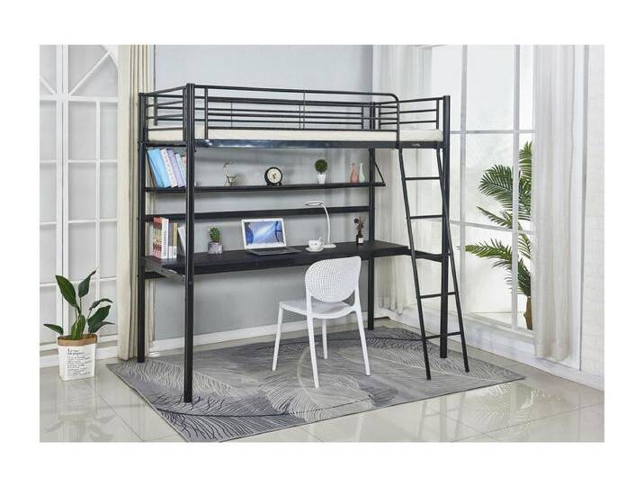 Hochbett mit Schreibtisch Alona - 90 x 190 cm - Schwarz von Kauf-Unique Marketplace
