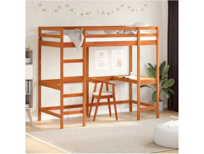 Hochbett mit Schreibtisch Wachsbraun 90x190cm Massivholz Kiefer von Kauf-Unique Marketplace