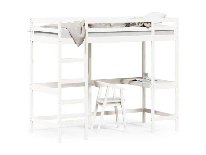 Hochbett mit Schreibtisch Weiß 100x200 cm Massivholz Kiefer von Kauf-Unique Marketplace