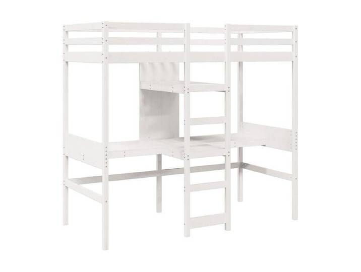 Hochbett mit Schreibtisch & Ablagen Weiß 90x200 cm Kiefernholz von Kauf-Unique Marketplace