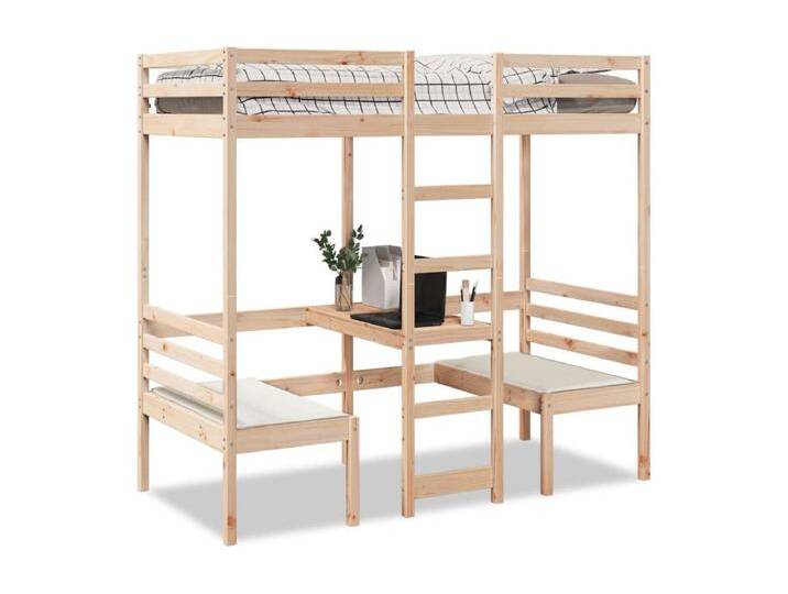 Hochbett mit Schreibtisch & Stühlen 75x190 cm Massivholz Kiefer von Kauf-Unique Marketplace