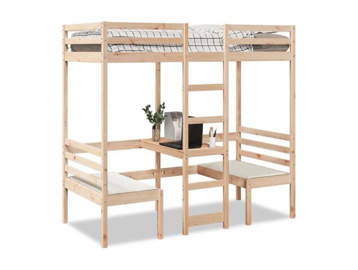 Hochbett mit Schreibtisch & Stühlen 90x190 cm Massivholz Kiefer von Kauf-Unique Marketplace