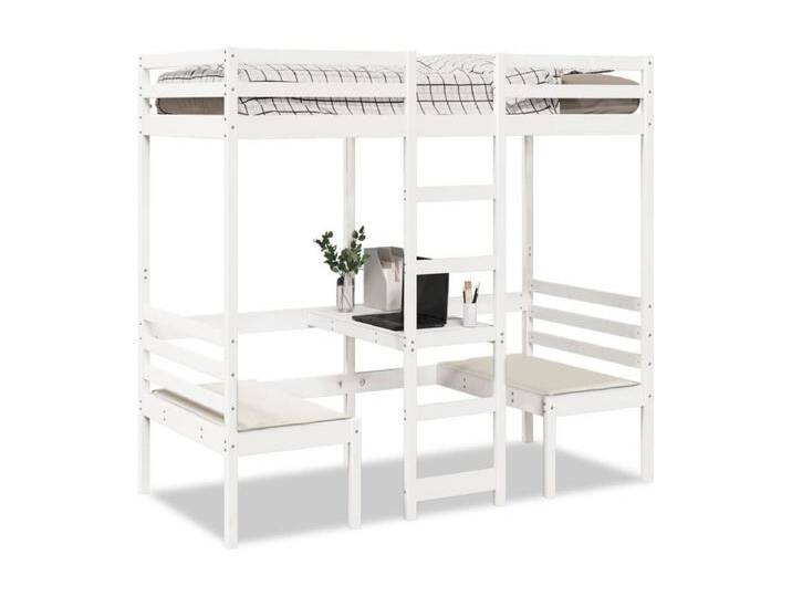 Hochbett mit Schreibtisch & Stühlen Weiß 80x200 cm Kiefernholz von Kauf-Unique Marketplace