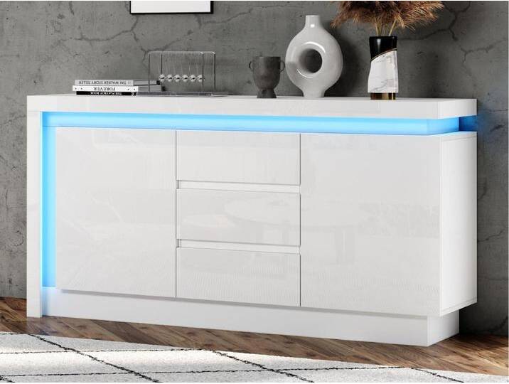 Hochglanz-Sideboard 140×35×72 cm - 2 Türen und 3 Schubladen - mit LED-Beleuchtung - mit verstellbaren Regalen - weiß Hochglanz-Sideboard 140×35×72 cm - 2 Türen und 3 Schubladen - mit LED-Beleuchtung - mit verstellbaren Regalen - weiß von Kauf-Unique Marketplace