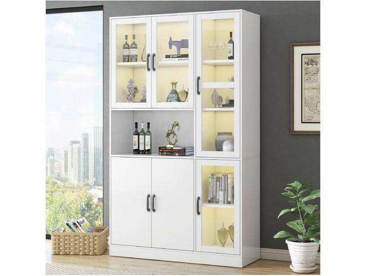 Hohe Sideboard-Vitrine mit 6 Türen und 1 Fach – LEDs – MDF-Holz – Weiß – 120 x 40 x 200 cm Hohe Sideboard-Vitrine mit 6 Türen und 1 Fach – LEDs – MDF-Holz – Weiß – 120 x 40 x 200 cm von Kauf-Unique Marketplace