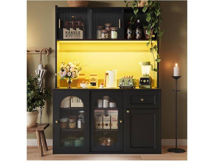 Hohes Küchen-Sideboard - 120 x 35 x 167 cm - mit verstellbaren Einlegeböden + 3 Türen + 1 Schublade + LEDs - MDF + PB - schwarz Hohes Küchen-Sideboard - 120 x 35 x 167 cm - mit verstellbaren Einlegeböden + 3 Türen + 1 Schublade + LEDs - MDF + PB - schwarz von Kauf-Unique Marketplace