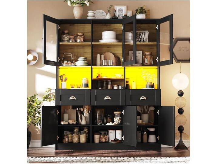 Hohes Küchen-Sideboard - 140 x 40 x 175cm - mit Türen + LEDs + 3 Schubladen - MDF - schwarz Hohes Küchen-Sideboard - 140 x 40 x 175cm - mit Türen + LEDs + 3 Schubladen - MDF - schwarz von Kauf-Unique Marketplace