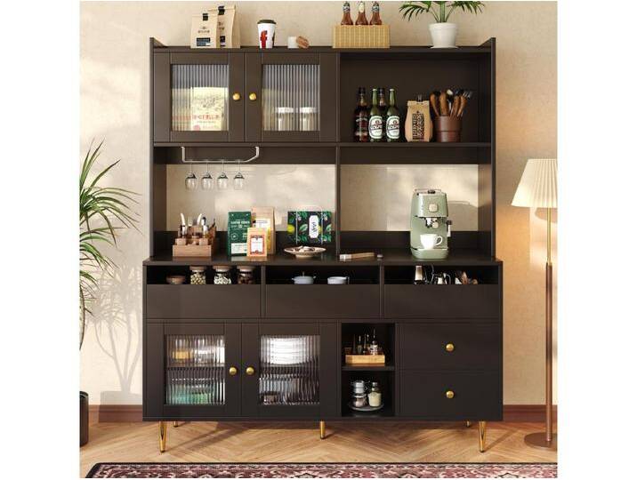 Hohes Küchen-Sideboard - 145 x 39 x 171 cm - mit 4 Glastüren + 5 Schubladen - MDF - weiß von Kauf-Unique Marketplace
