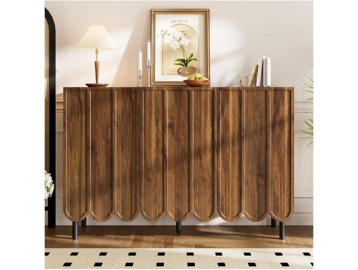 Holz-Sideboard mit 3 gestreiften Türen und verstellbaren Einlegeböden – ideal für Wohn- und Esszimmer von Kauf-Unique Marketplace