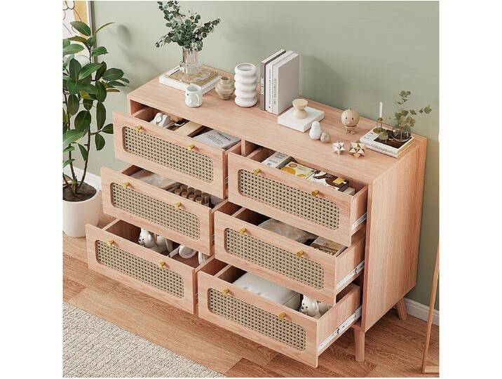 Holzkommode mit 6 Rattanschubladen – Natürliches Design, stabil und geräumig von Kauf-Unique Marketplace