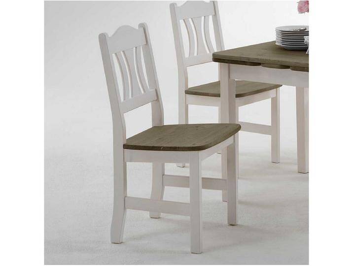 Holzstuhl in Wei� Grau Kiefer massiv (2er Set) von Kauf-Unique Marketplace