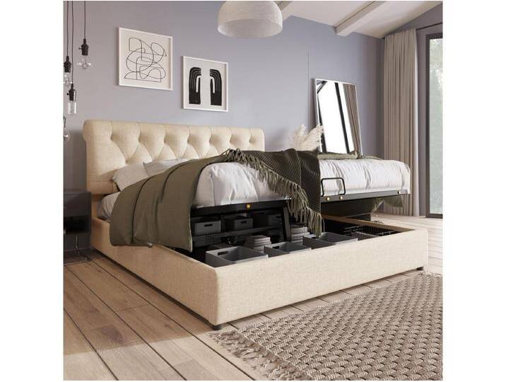 Hydraulisches Polsterbett 140 x 200 cm, verstellbares Kopfteil, Doppelbett von Kauf-Unique Marketplace