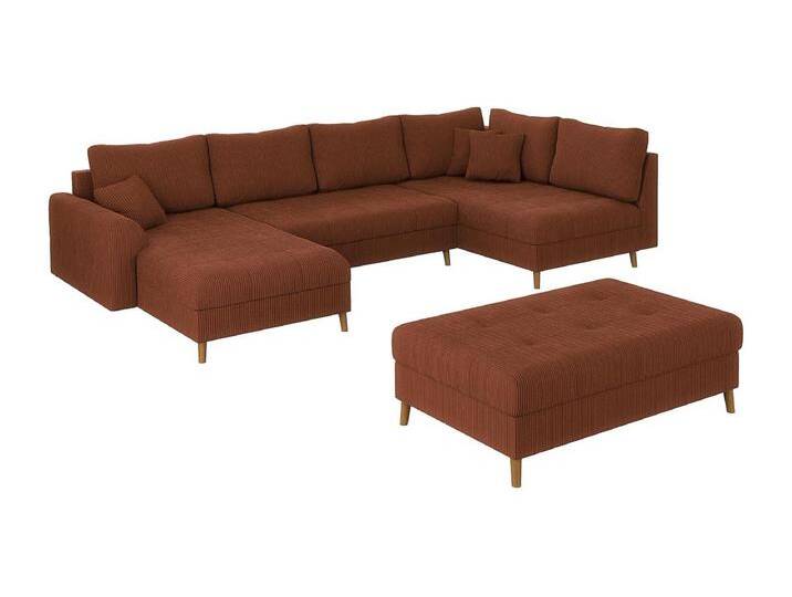 Jasper - Wohnlandschaft mit Braun Holzfüßen im skandinavischen Stil aus Terrakotta Cord-Stoff, Ottomane links Jasper - Wohnlandschaft mit Braun Holzfüßen im skandinavischen Stil aus Terrakotta Cord-Stoff, Ottomane links von Kauf-Unique Marketplace