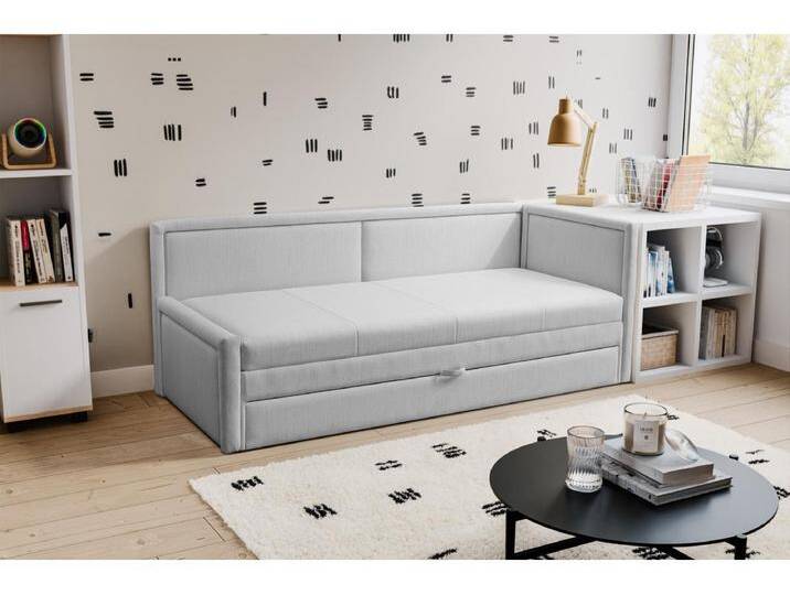 Jugendbett mit ausziehbarer Liegefläche und Schublade - Hellgrau - CAPRILI Jugendbett mit ausziehbarer Liegefläche und Schublade - Hellgrau - CAPRILI von Kauf-Unique Marketplace