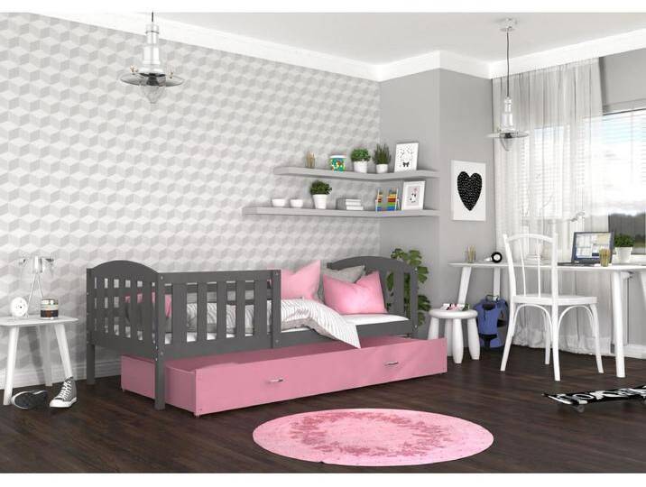 KINDERBETT mit Bettkasten Jacob 160x80 cm, grauer Korpus / rosa Schublade KINDERBETT mit Bettkasten Jacob 160x80 cm, grauer Korpus / rosa Schublade von Kauf-Unique Marketplace