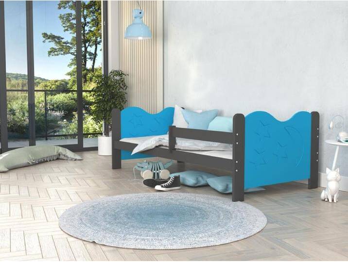KINDERBETT mit Bettkasten Matratze Miki 190x80 cm, grauer Korpus / blaue Einsätze / Mondmuster KINDERBETT mit Bettkasten Matratze Miki 190x80 cm, grauer Korpus / blaue Einsätze / Mondmuster von Kauf-Unique Marketplace