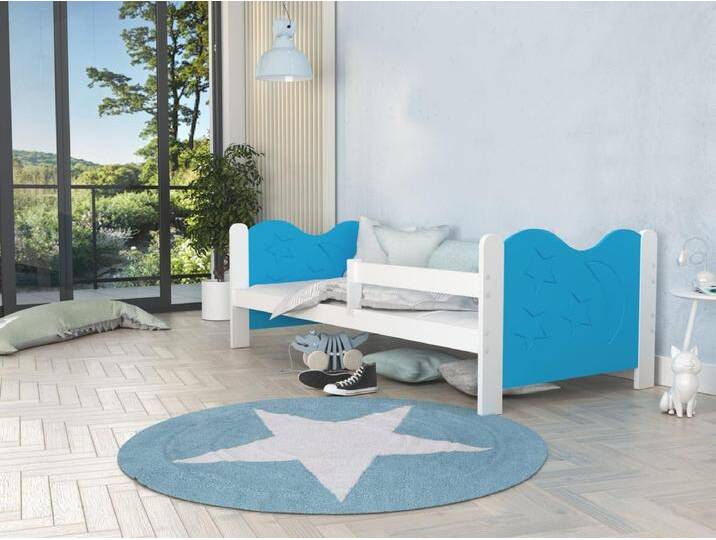 KINDERBETT mit Bettkasten Matratze Miki 190x80 cm, weißer Korpus / blaue Einsätze / Mondmuster KINDERBETT mit Bettkasten Matratze Miki 190x80 cm, weißer Korpus / blaue Einsätze / Mondmuster von Kauf-Unique Marketplace