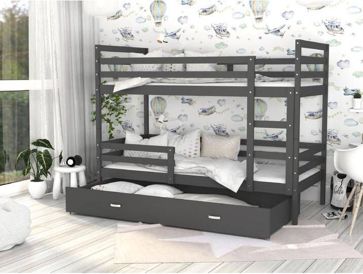 KINDERETAGENBETT mit Bettkasten Matratze Monti 190x80 cm, Grau (Körper) / Grau (Schublade) von Kauf-Unique Marketplace