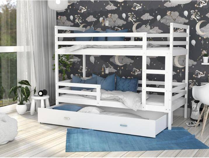 KINDERETAGENBETT mit Bettkasten Monti 190x80 cm, Weiß (Körper) / Weiß (Schublade) von Kauf-Unique Marketplace