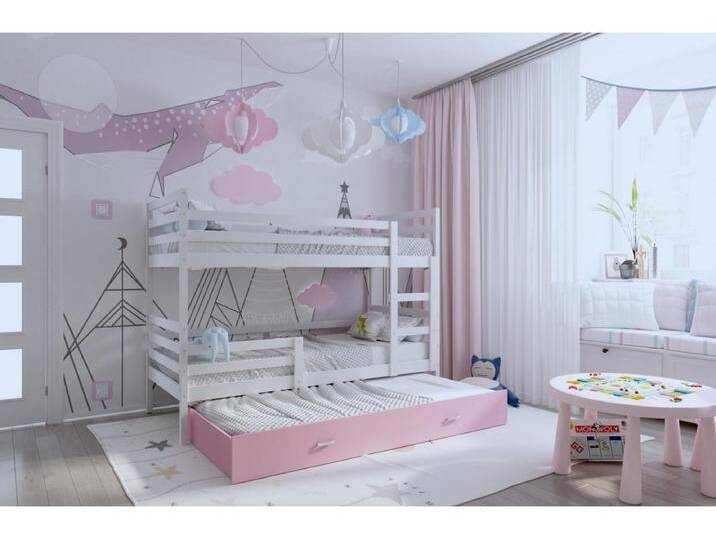 KINDERETAGENBETT mit ausziehbaren Schublade Rene 200x90 cm, Weiße Korpus / Rosa Schublade KINDERETAGENBETT mit ausziehbaren Schublade Rene 200x90 cm, Weiße Korpus / Rosa Schublade von Kauf-Unique Marketplace