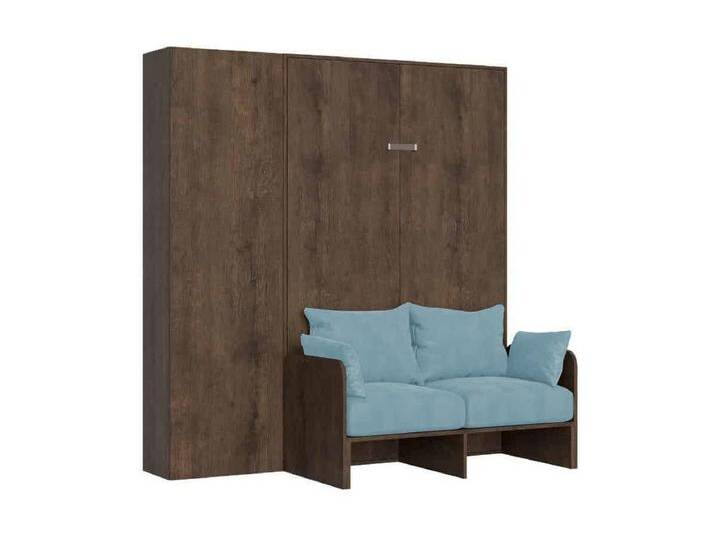 Kentaro 120 cm Klappbett in Queensize-Größe mit Sofa und Säule aus Walnussholz, hellblau von Kauf-Unique Marketplace