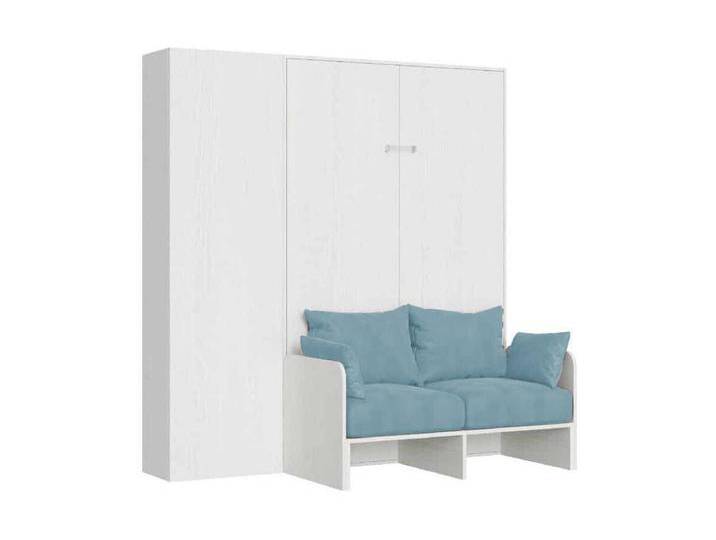 Kentaro 120 cm Klappbett in Queensize mit Sofa und Säule in Weiß, Esche und Hellblau von Kauf-Unique Marketplace
