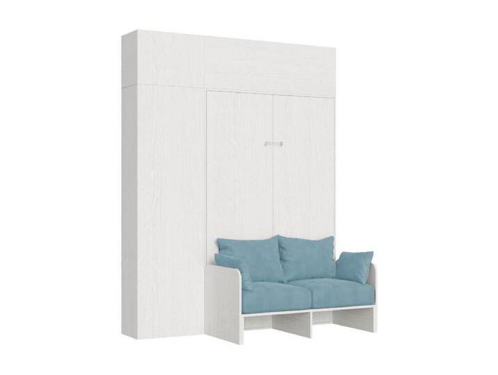 Kentaro 120 cm großes Queensize-Klappbett mit Sofa und Möbeln in Weiß, Esche und Hellblau von Kauf-Unique Marketplace