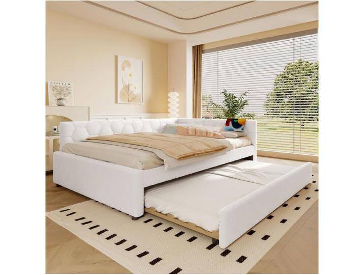 Kinder-Ausziehsofa - 140 x 200 cm + 90 x 190 cm - mit Nachttischlampe + USB - Samt - rosa von Kauf-Unique Marketplace