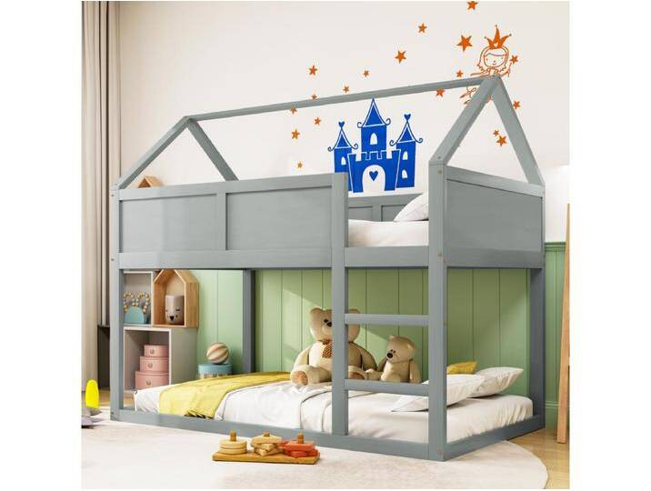 Kinder-Etagenbett 2 x 90 x 200 cm, Hochbett mit Treppe, Massivholzrahmen, grau Kinder-Etagenbett 2 x 90 x 200 cm, Hochbett mit Treppe, Massivholzrahmen, grau von Kauf-Unique Marketplace
